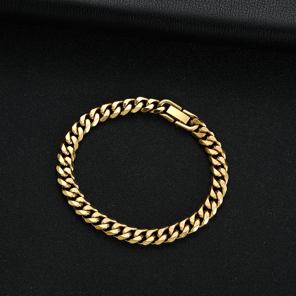 Men’s Stainless Steel Cuban Link Bracelet – Gold, Black and Silver