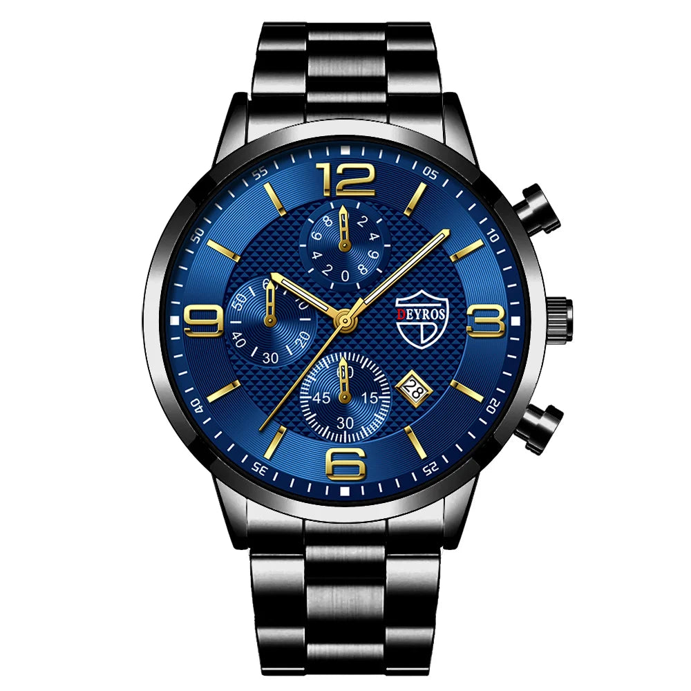 Luxury Men's Business Watch Stainless Steel Quartz Wristwatch