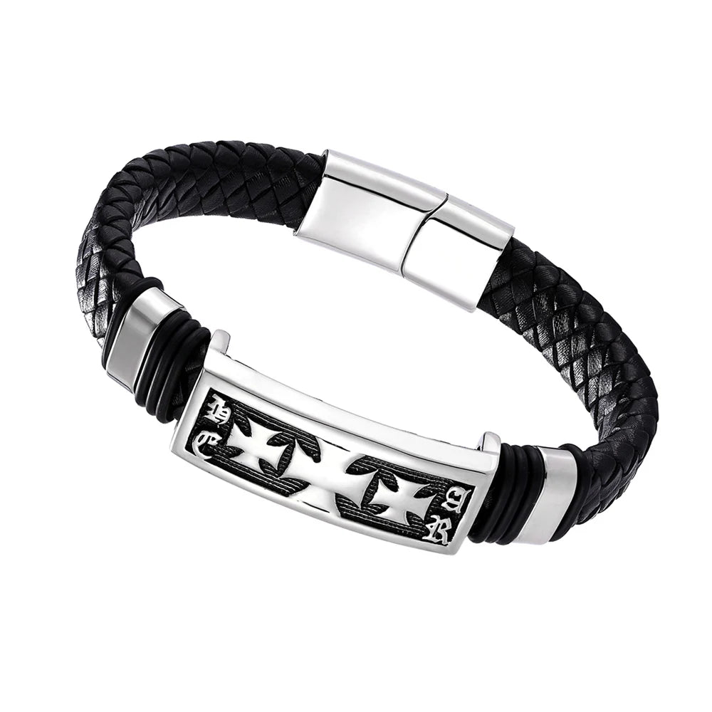 Men’s Leather Bracelet with Gold Accents – Modern Double Layer Design