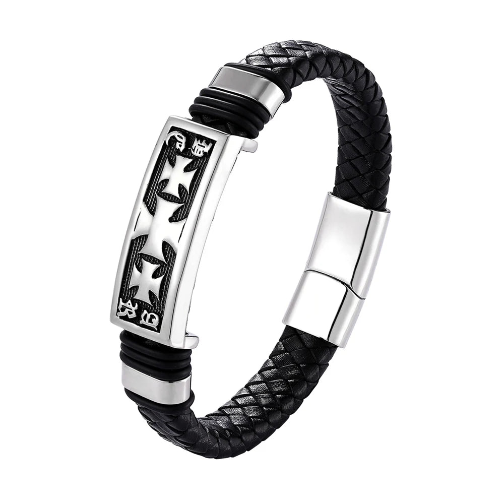 Men’s Leather Bracelet with Gold Accents – Modern Double Layer Design