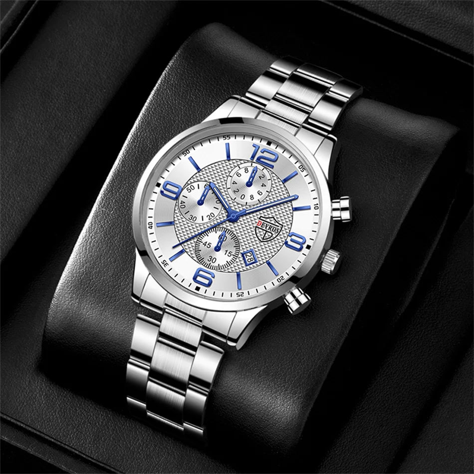 Luxury Men's Business Watch Stainless Steel Quartz Wristwatch