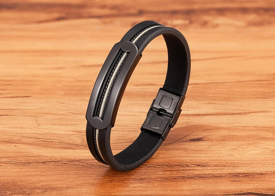 Men’s Minimalist Leather Bracelet – Subtle Elegance