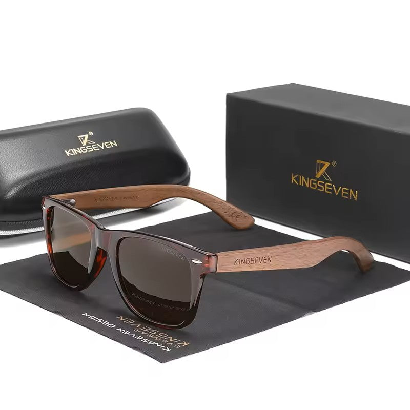 Handmade Men's Wooden Frame Sunglasses with UV400 Protection