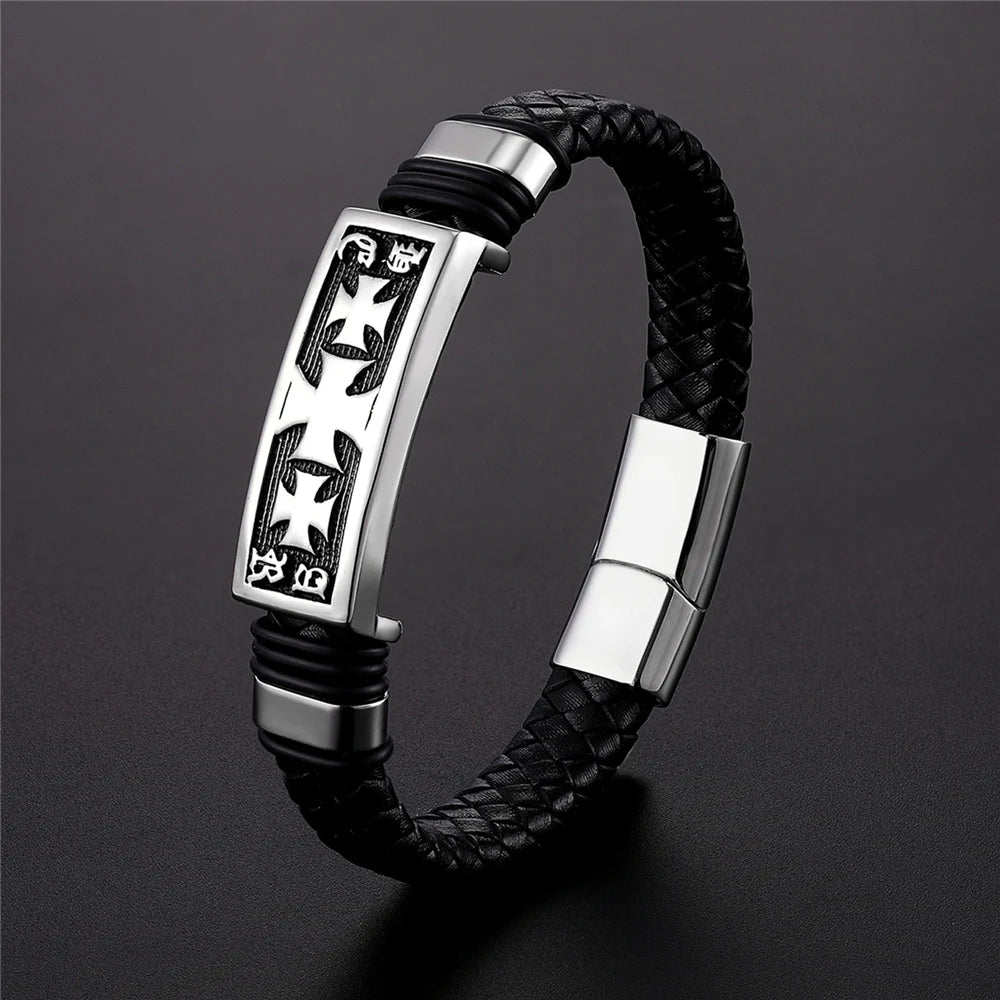 Men’s Leather Bracelet with Gold Accents – Modern Double Layer Design