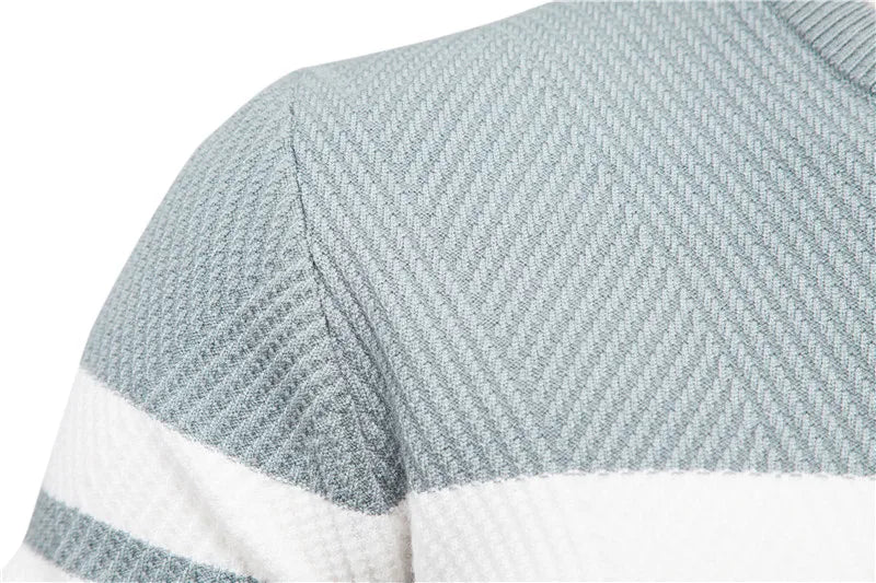 Men’s Slim Fit Knit Sweater – Warm Patchwork Pullover with Crew Neck & Long Sleeves