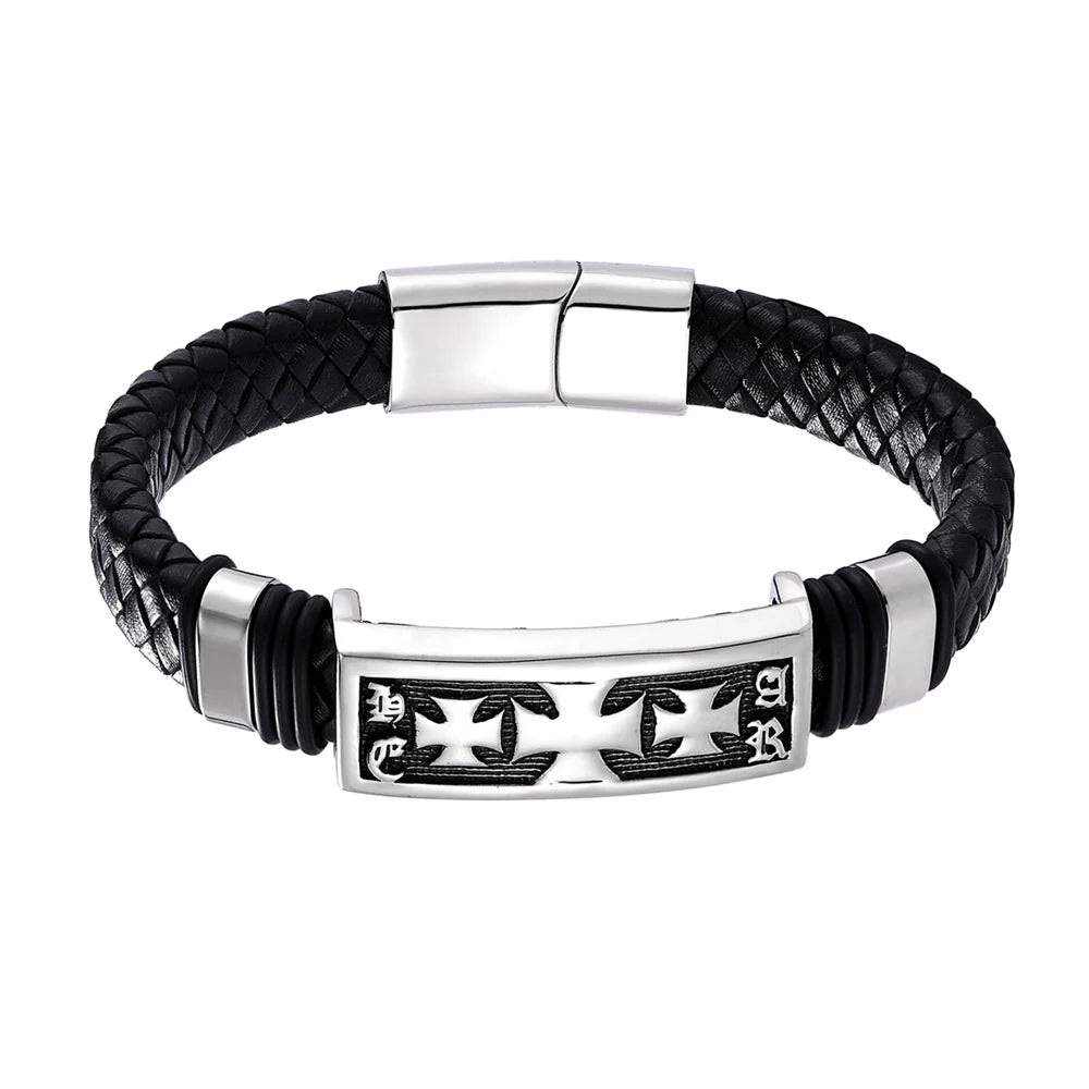 Men’s Leather Bracelet with Gold Accents – Modern Double Layer Design