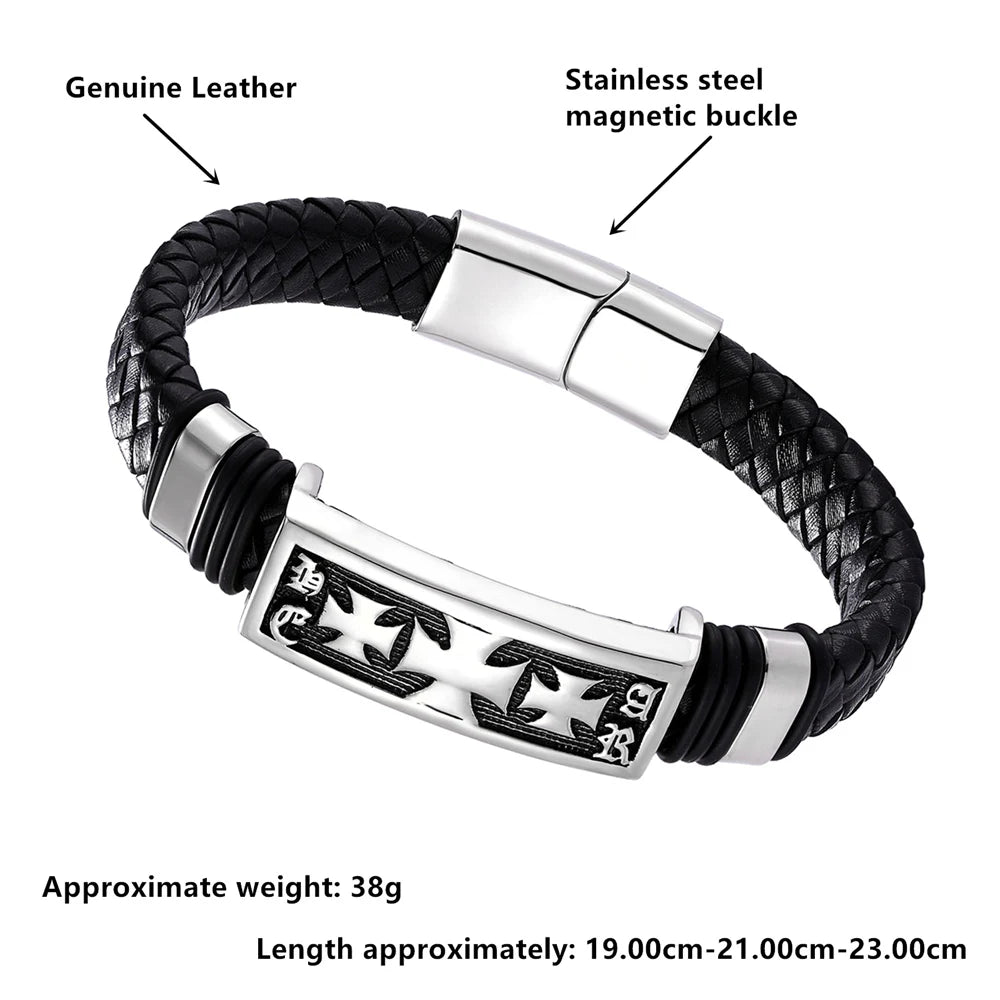Men’s Leather Bracelet with Gold Accents – Modern Double Layer Design