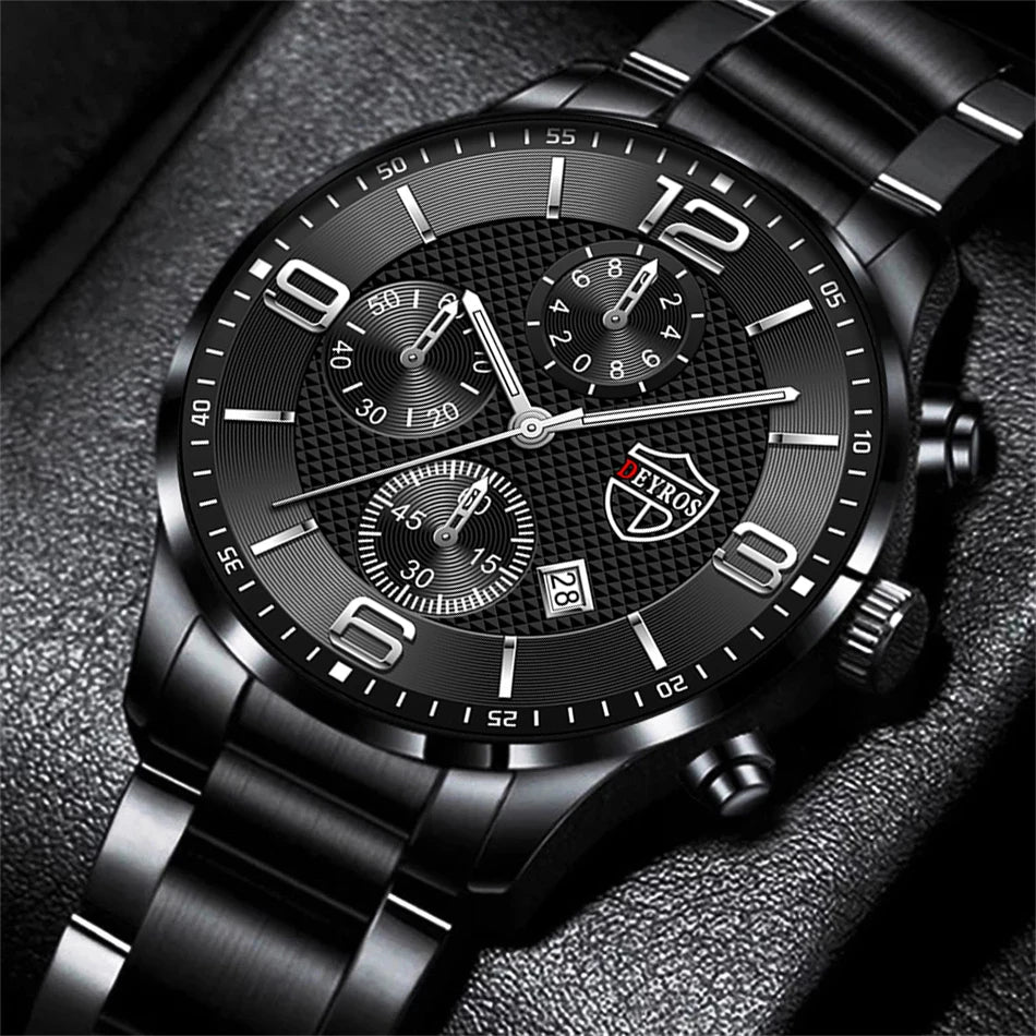 Luxury Men's Business Watch Stainless Steel Quartz Wristwatch