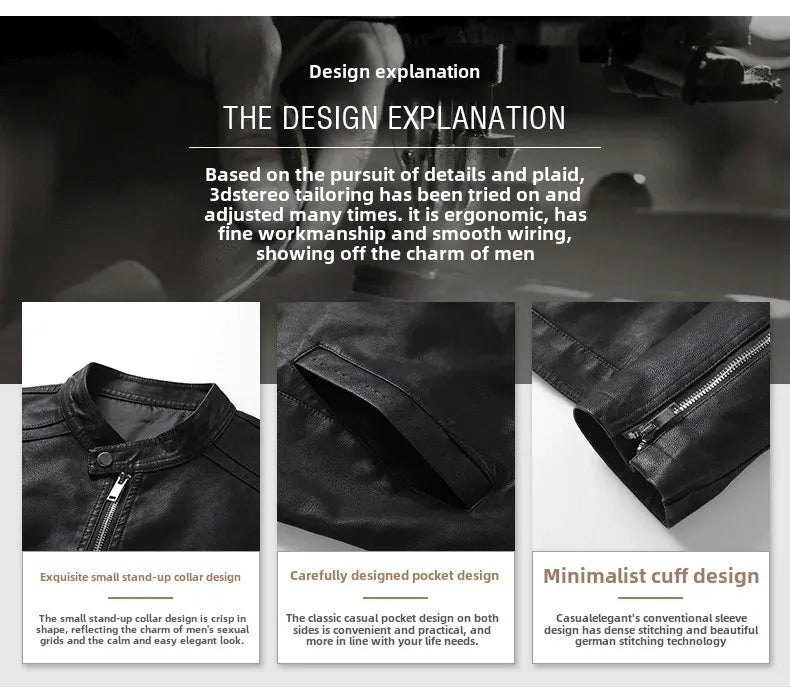 Men’s Biker-Style Jacket with Contrasting Panels and Functional Zippers