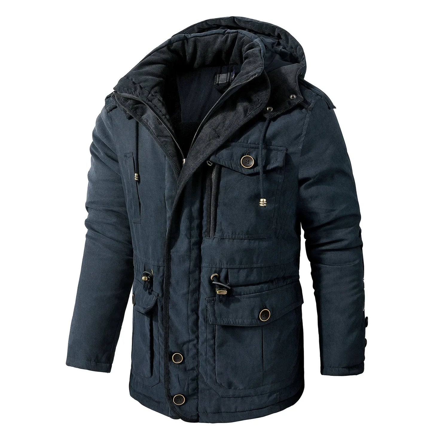 Men’s Quilted Jacket with Hood and Multiple Functional Pockets