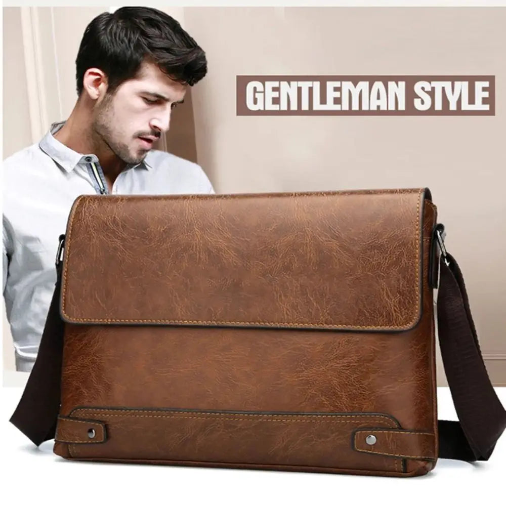 PU Leather Business Bag for Men – Laptop Tote & Crossbody Satchel