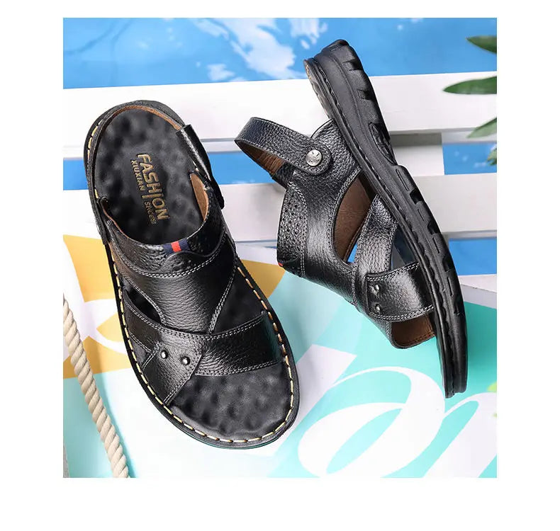 Men's Summer Leather Sandals - Reinforced Men's Shoes Made of Genuine Leather
