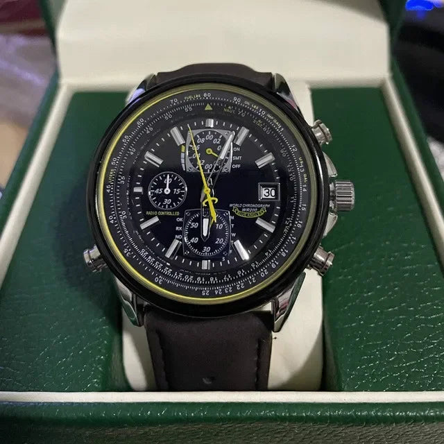 Men’s Sport Chronograph Watch with Perforated Strap and Multi-Function Dial