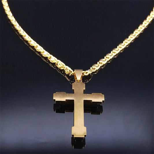 Stainless Steel Zircon Cross Necklace Chain Pendant For Men