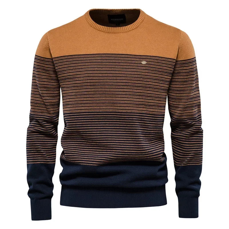 Men’s Casual Striped Sweater with Crew Neck