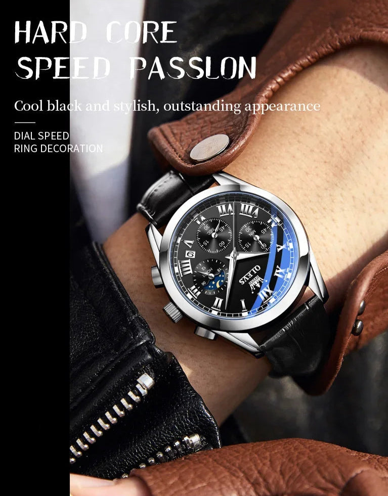 Luxury Men’s Watch with Calendar and Moon Phase Display