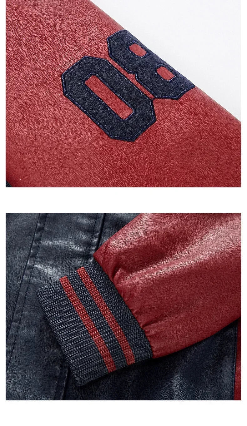 Men’s “R Varsity” Leather-Style College Jacket with Contrast Sleeves