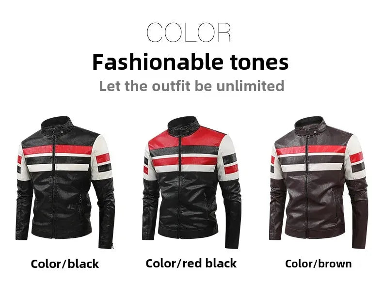 Men’s Biker-Style Jacket with Contrasting Panels and Functional Zippers