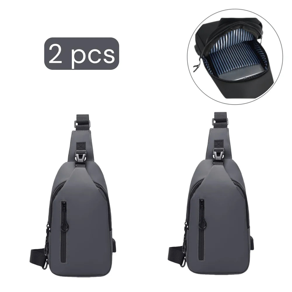 Men’s Anti-Theft Sling Bag with USB Charging Port – Waterproof Crossbody Chest Bag