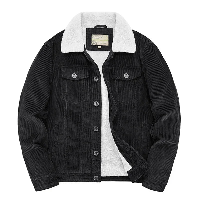 Men’s Workwear-Inspired Jacket with Sherpa Lining and Corduroy Finish