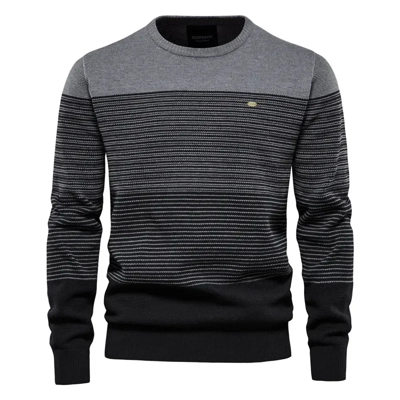 Men’s Casual Striped Sweater with Crew Neck
