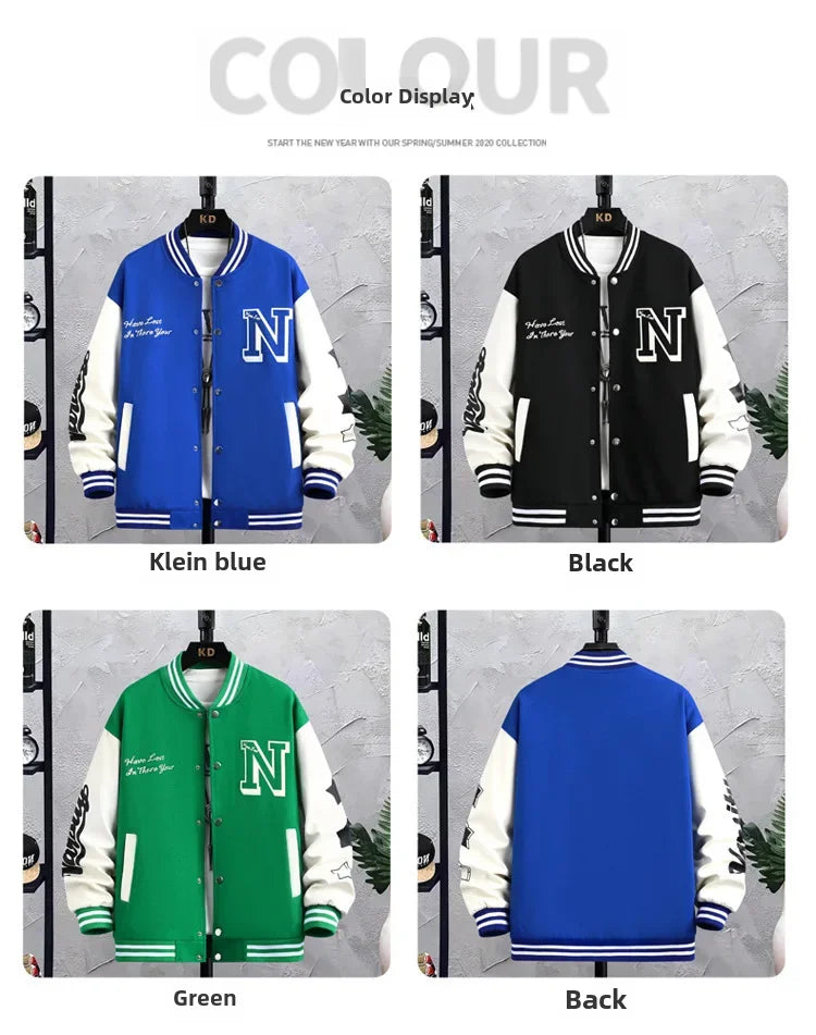 Men’s Varsity College Jacket with Embroidered Details and Snap Button Closure