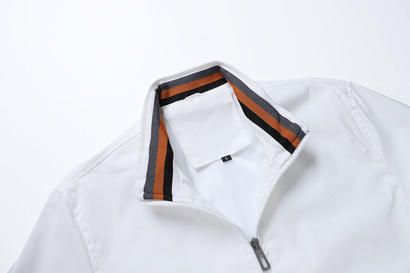 Men’s Casual Sport Jacket with Striped Collar and Cuffs