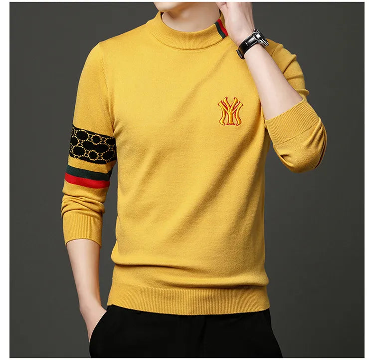 Men’s Slim Fit Knit Sweater with Sporty Sleeve Detail – Urban Elegance with Attitude