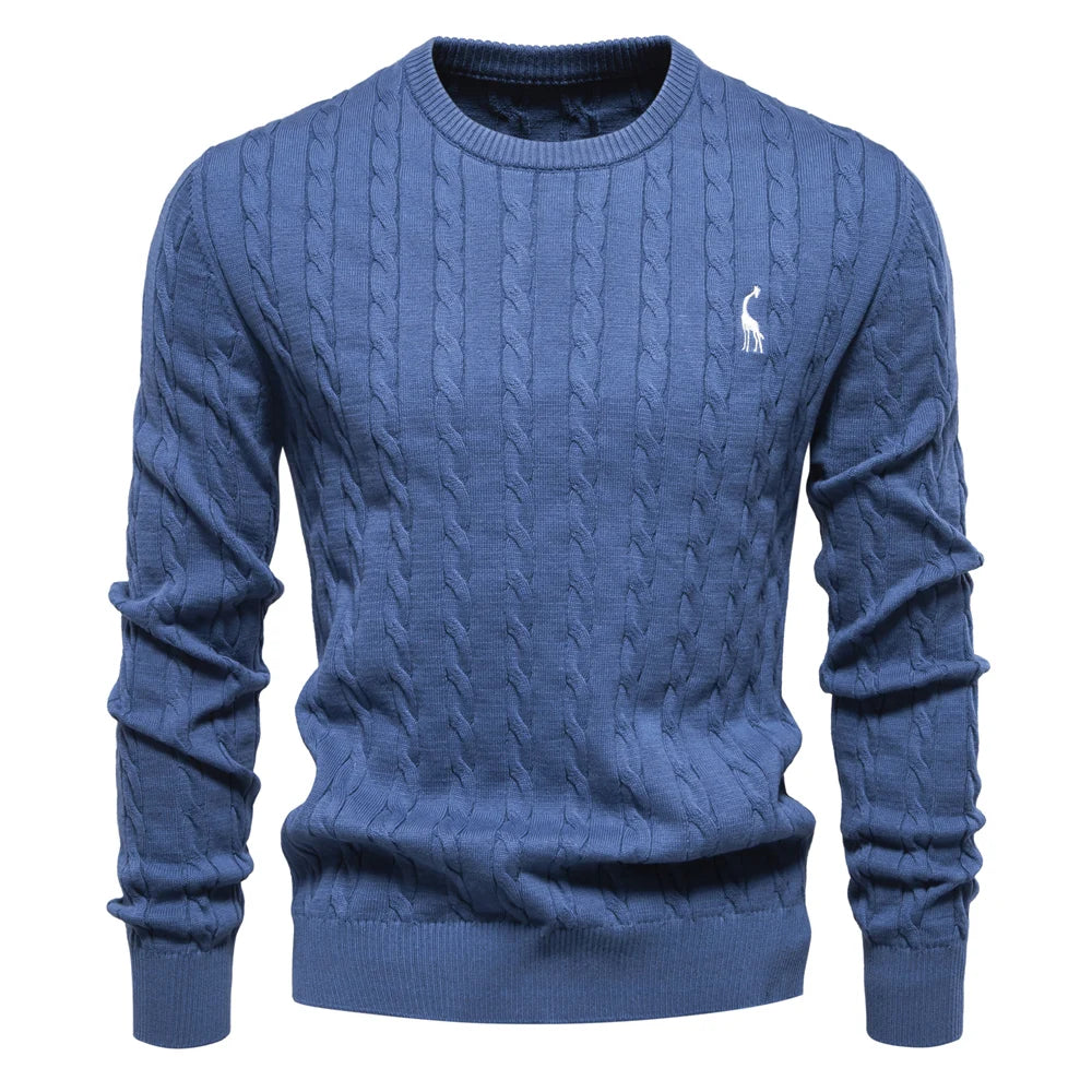 Men’s Cable Knit Sweater with Embroidery – Classic Style with a Unique Touch