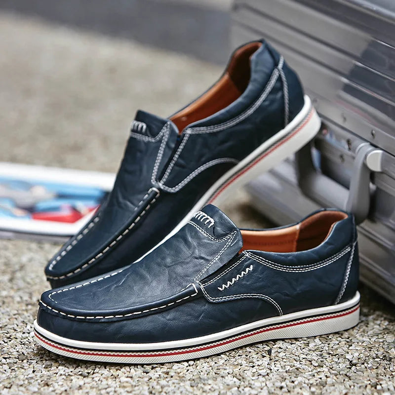 Freizeitschuhe aus Leder für Herren – Niedriger Mokassin, echtes Leder
