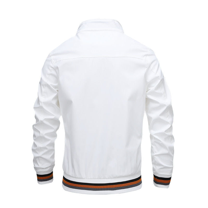 Men’s Casual Sport Jacket with Striped Collar and Cuffs