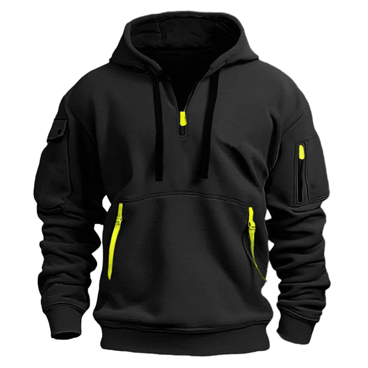 Men’s Tactical Hoodie with Contrast Zippers and Sleeve Pocket
