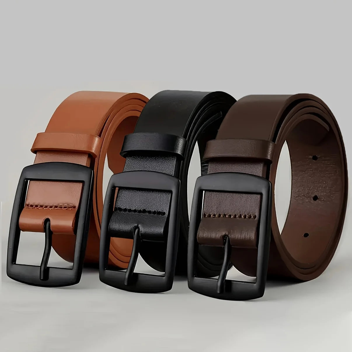 Luxury Men's Belt, Synthetic Leather Belt, Metal Buckle, High Quality