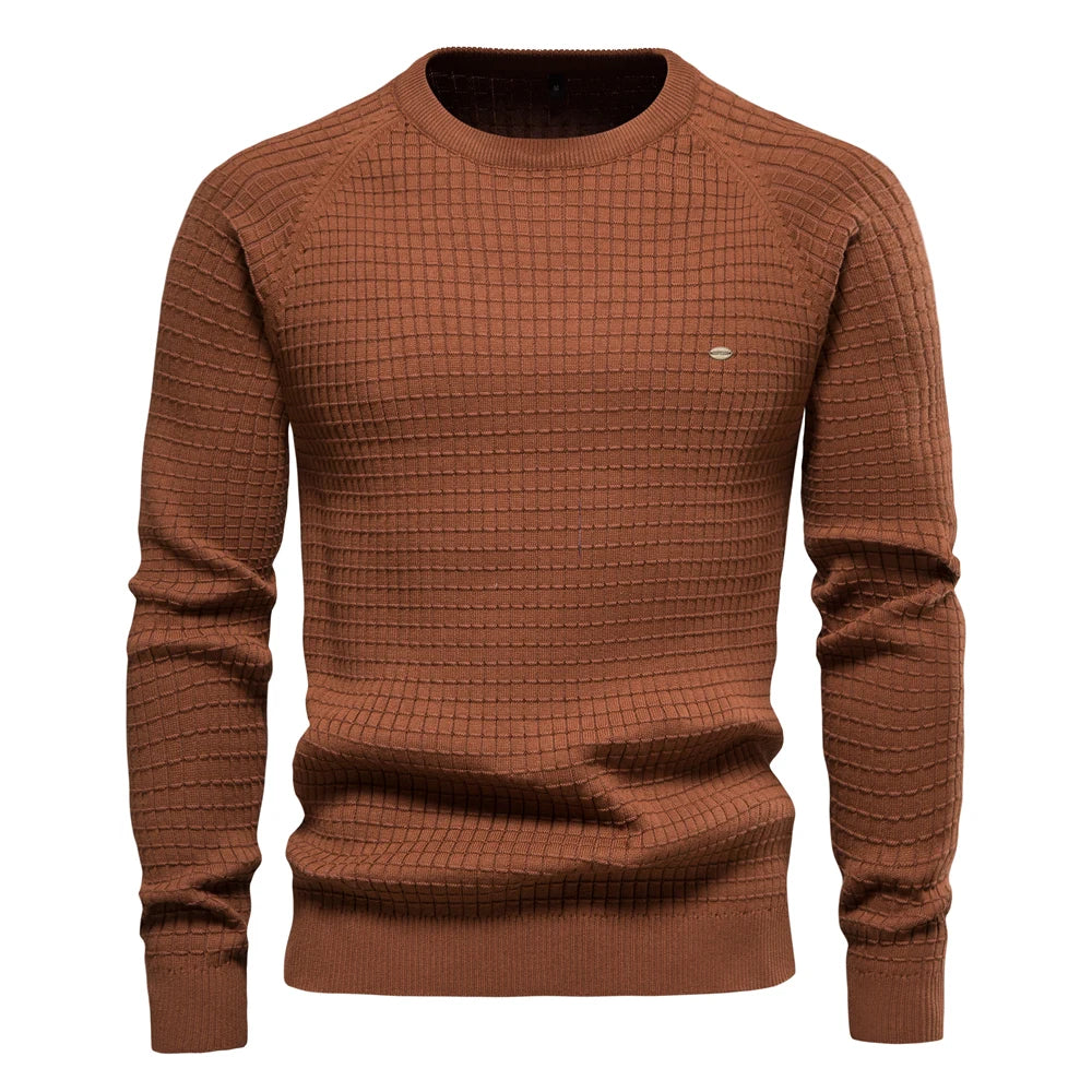 Men’s Cotton O-Neck Mesh Sweater – Solid Color, Winter and Autumn Basic Pullover