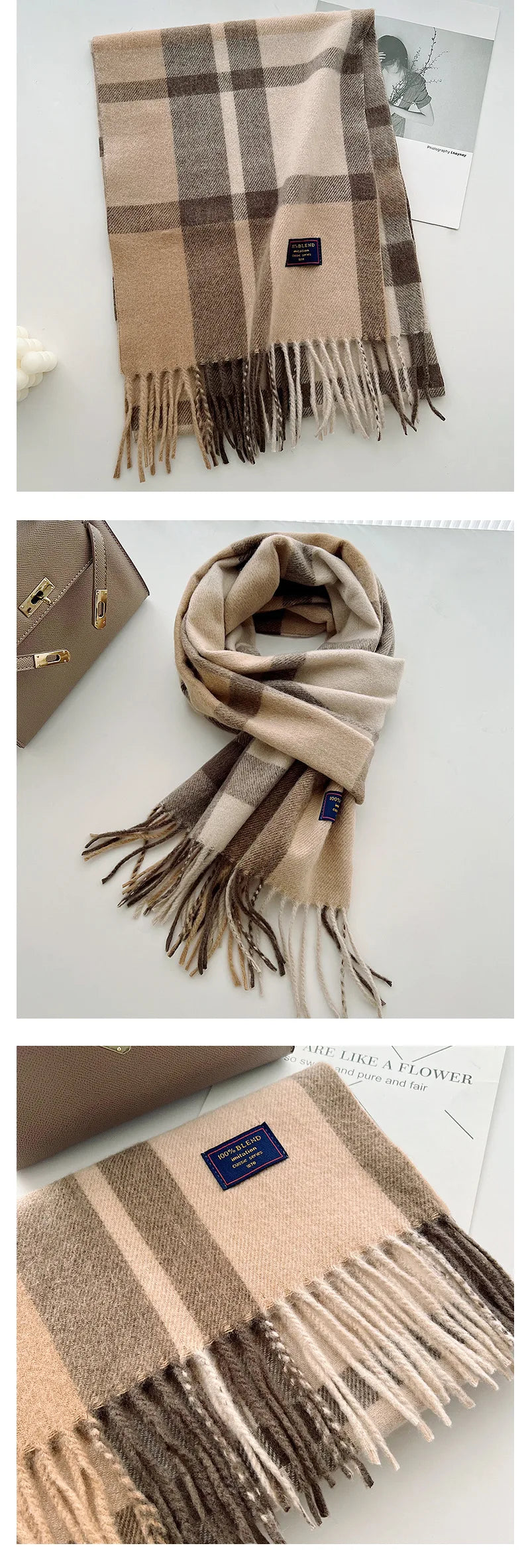 Classic Checkered Scarf with Fringes – Style and Comfort