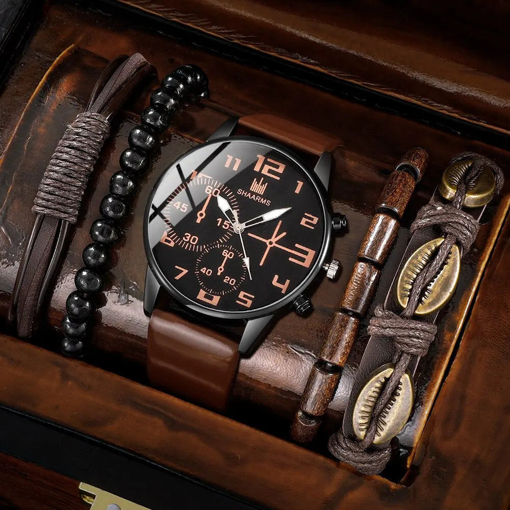 Men’s Watch & Bracelet Kit — Casual Style with Personality — 5-Piece Set