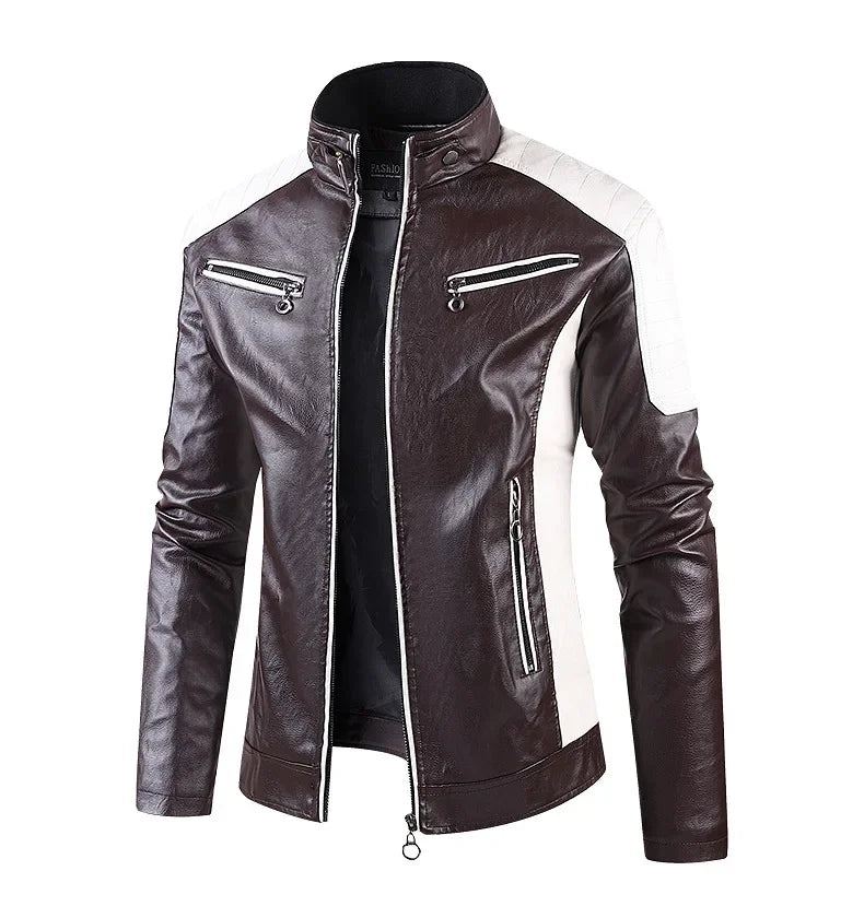 Men’s Biker-Style Jacket with Contrasting Panels and Functional Zippers