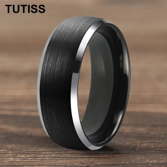6/8mm Tungsten Carbide Engagement Ring for Men, Modern Engagement Ring Dome, Brushed Slant Edge