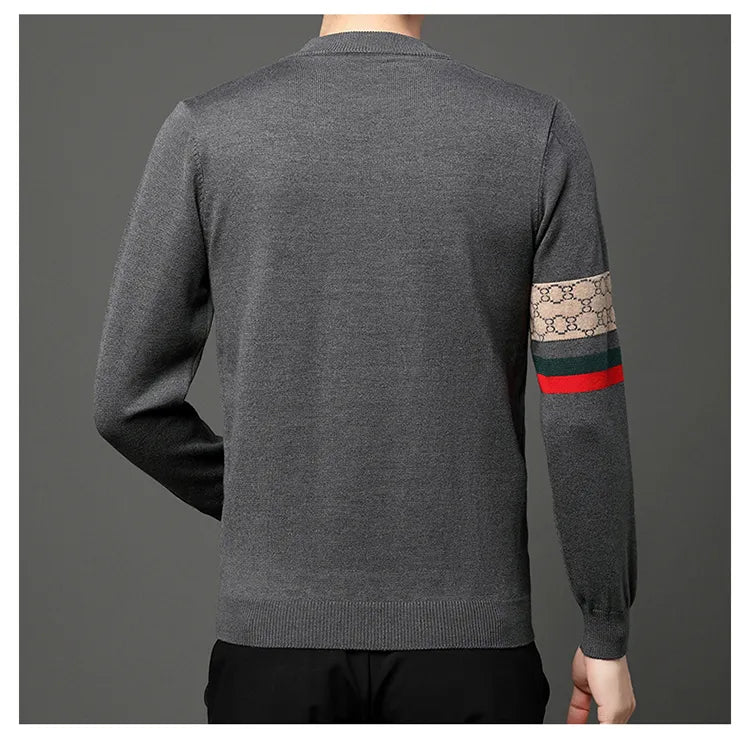 Men’s Slim Fit Knit Sweater with Sporty Sleeve Detail – Urban Elegance with Attitude
