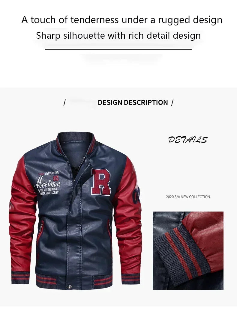 Men’s “R Varsity” Leather-Style College Jacket with Contrast Sleeves