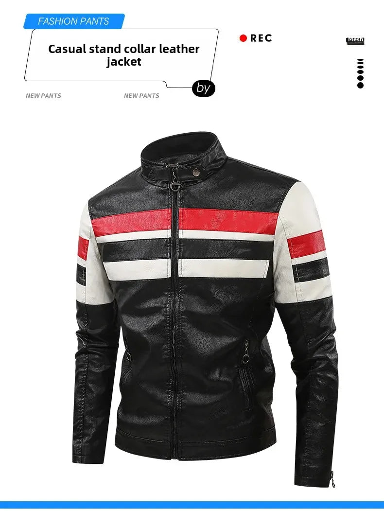 Men’s Biker-Style Jacket with Contrasting Panels and Functional Zippers