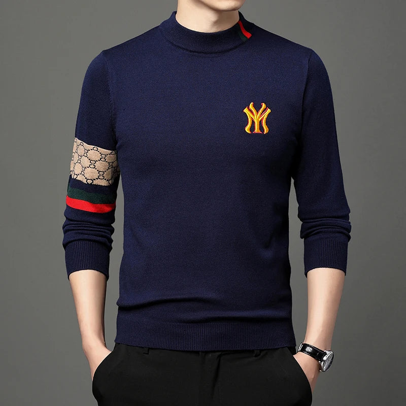 Men’s Slim Fit Knit Sweater with Sporty Sleeve Detail – Urban Elegance with Attitude