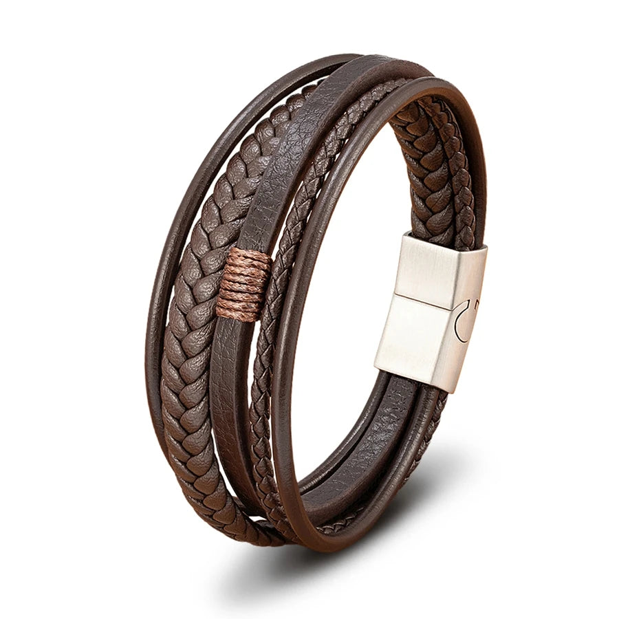 Men’s Triple Braided Leather Bracelet with Magnetic Clasp