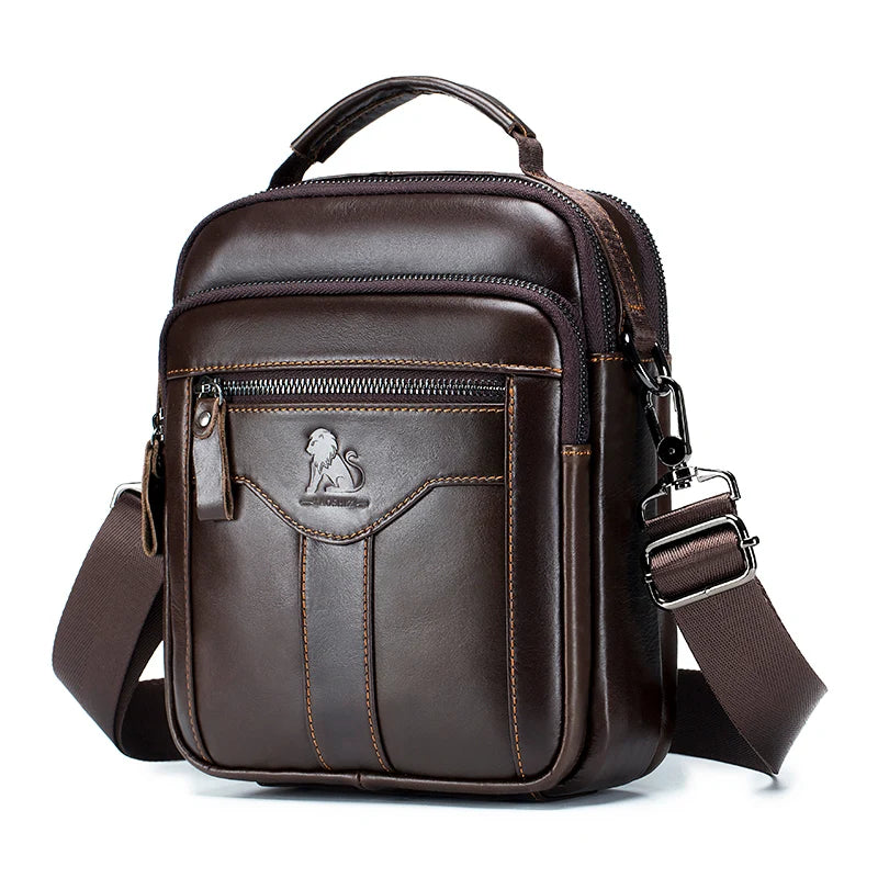 Men’s Vintage Leather Shoulder Bag – Small Crossbody Messenger with Multi-Pockets for Work, Travel & Daily Use