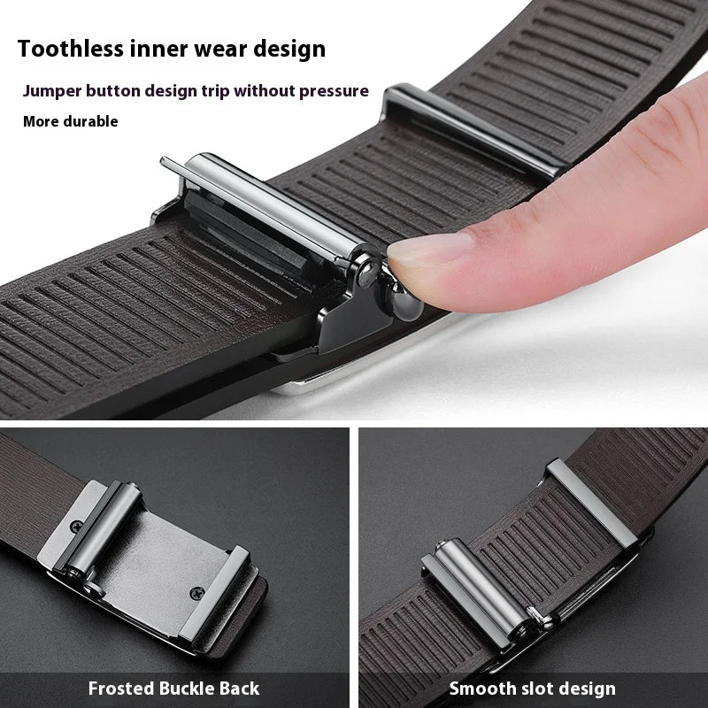 Men’s Leather Belt with Automatic Ratchet Buckle – Elegant and Adjustable