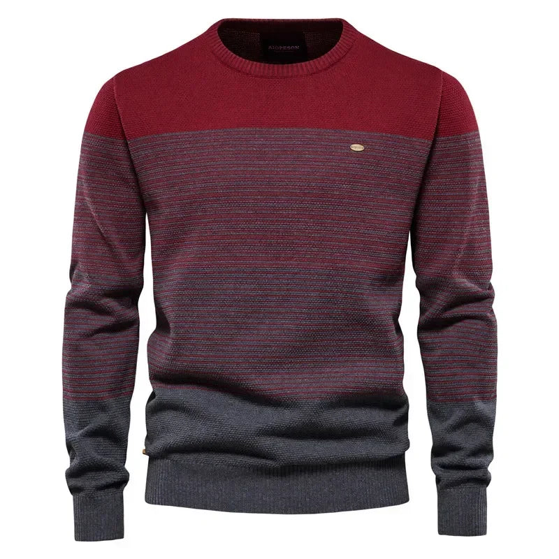 Men’s Casual Striped Sweater with Crew Neck