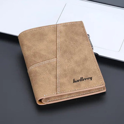 Vertical Men’s Wallet with Minimalist Geometric Stitch Design – Compact and Stylish