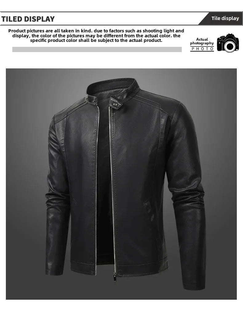 Men’s Biker-Style Jacket with Contrasting Panels and Functional Zippers