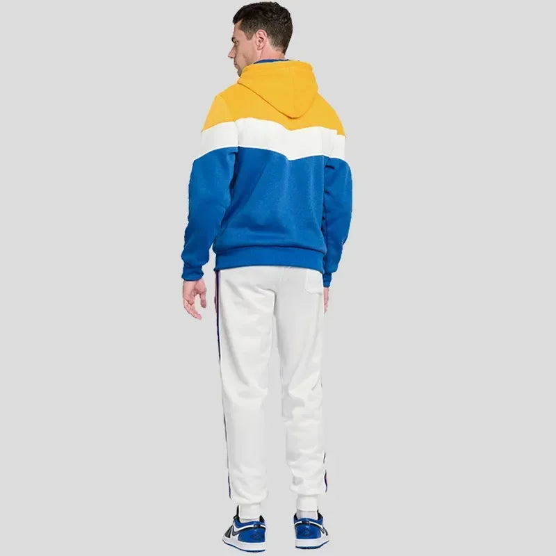 Men’s Modern Geometric Panel Pullover Hoodie – Casual Streetwear for Everyday Comfort