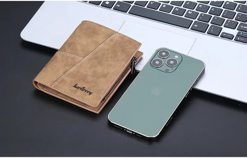 Vertical Men’s Wallet with Minimalist Geometric Stitch Design – Compact and Stylish